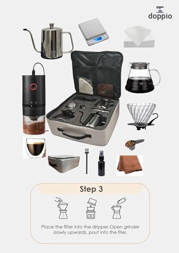 Image of DOPPIO 11-Piece Pour Over Coffee Maker Set - Complete Home Barista Kit with Gooseneck Kettle, Grinder, Dripper & Carry Case | Manual Brewing Set for Fresh & Rich Coffee Anywhere