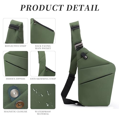Image of Anti Theft Crossbody Bag,Sling Bag for Women Men,Multi-pocket Chest Shoulder Bag for Travel, Sport, Work