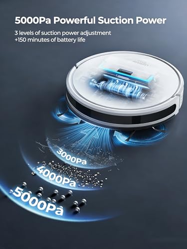 Laresar Clean Robot Vacuum with 5000Pa Suction, 3-in-1 Robot Vacuum Cleaner with Mop, 150mins Runtime, Carpet Boost, 7.6cm Ultra Thin Robotic Vacuums for Pet Hair, App/Alexa Control, Evol3s - Image 3