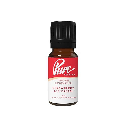 Pure Scented 10ml Fragrance Oils - 1 x 10ml Suitable for Candles, Soaps, Slime, Diffusers, Cosmetics, Wax Melts, Designer (1 x 10ml, Strawberry Ice Cream)