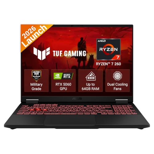Image of ASUS TUF A16 (2026), AMD Ryzen 7 260, RTX 5060-8GB, 16GB RAM (Upgradeable), 512GB SSD, FHD+, 16 inch(40 cm), Win 11, M365 Basic(1 Year),Office 2024, Jaeger Gray, 2.2 Kg, FA608UMI-TU288WS,Gaming Laptop