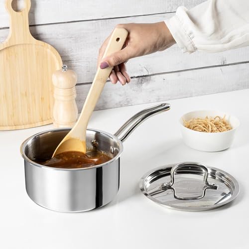 Image of Wakefit Triply Sauce Pan | 5 Years Warranty | 1.5 LTR, 16cm | Tea Pan Stainless Steel, Milk Pan, Sauce Pan with Lid, Scratch Resistant, Induction & Gas Friendly, 2.5 mm Thick (Pomodoro, Silver)