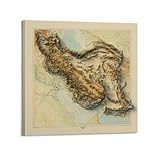 NXIYUHA Vintage Reliefkarten-Poster, Iran-Karte, 