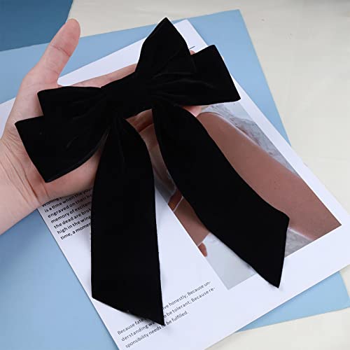Andelaisi Vintage Black Velvet Bow Hair Clips Long Tail Satin Hairclips Barrettes Velvet Ribbon Hair Clip Barrette French Bowknot Hairclip Headwear Winter Decorative Hair Accessories For Women And Girls Headdress (Black) #TOP3