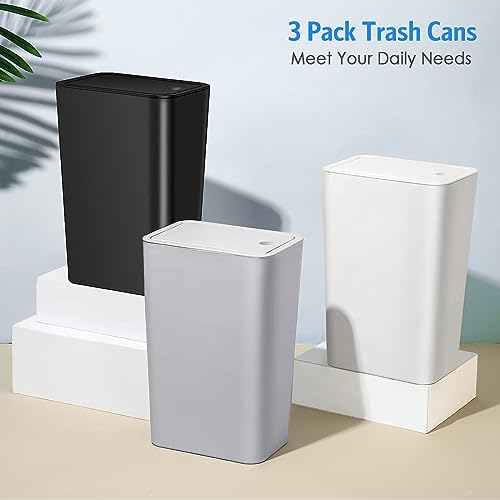 Kssvzz RXTCC001 3 Pack Small Bathroom Trash Can With Lid - 10L/2.6 Gallon Slim Garbage Bin, Dog Proof Trashcan thumb #6