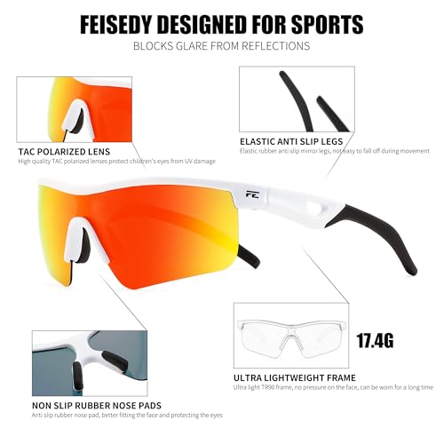 Image of FEISEDY Kids Polarized Sports Sunglasses, TR90 UV400 Baseball Cycling