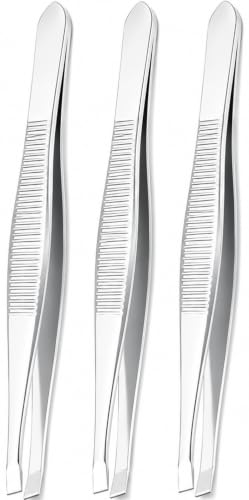 LUXXII Flat Tip Tweezers Set (3 Pack) – Precision Stainless Steel Tweezers for Eyebrows, Facial Hair, Ingrown Hair & Splinter Removal – Professional Hair Plucker for Women & Men