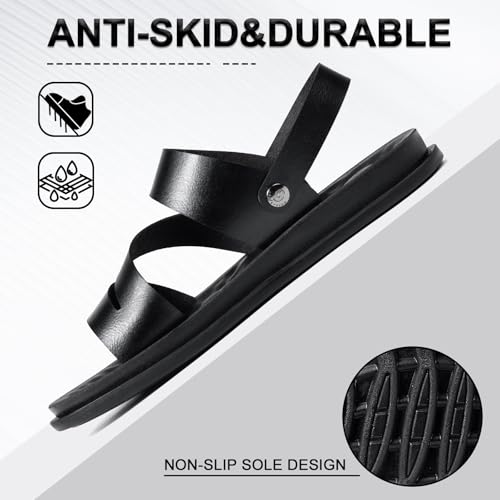 Men's Leather Sandals, Beach Slippers, PU Insole Slippers, With Rear Strap, Dual-Purpose Wearable, Size 5-114