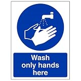 vsafety 44017 an-s obligatoire Restauration signe, autocollant, hygiène alimentaire/Lavage à la mains uniquement ici, Portrait, 150 mm x 200 mm, bleu