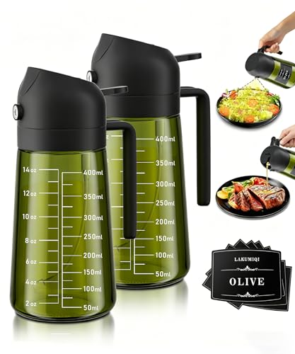 Image of Oliver Oil Sprayer & Dispenser for Cooking Bottle 16oz Dark Glass Fine Mist | 2-in-1 Lightproof Borosilicate Glass Oil Bottle, Wide Mouth for Easy Refill Clean