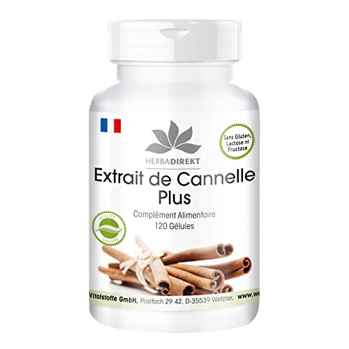 Extrait de Cannelle - avec 200μg de Chrome et 10mg de Zinc par gélule - Haute concentration - 120 gélules | Herba Direkt - Qualité des pharmacies allemandes