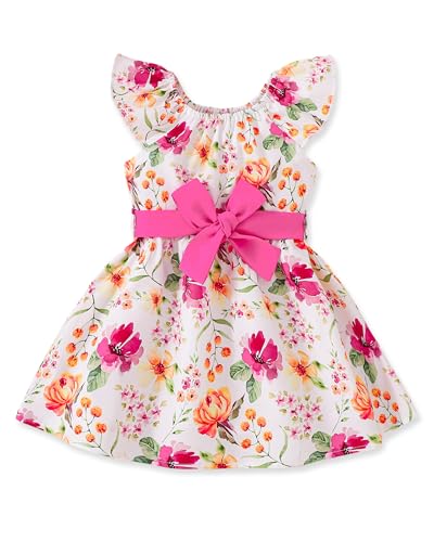 Toddler Girls Dresses 3-4T Baby Summer Hawaii Outfits Rose Red Beach Sundress Cute Bow Knot Waist Belt Swing Hem Beautiful Floral Dress 3-4 Years Old Spring Photoshoot Vacation Photo Set
