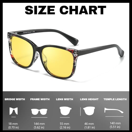 Image of Myiaur Women's Polarized Night Driving Glasses, Anti-Glare Yellow Lens | Nighttime Driving Glasses Boost Low Light Vision, UV400 Protection, Lightweight Frame For Night Driving, Rain & Fog