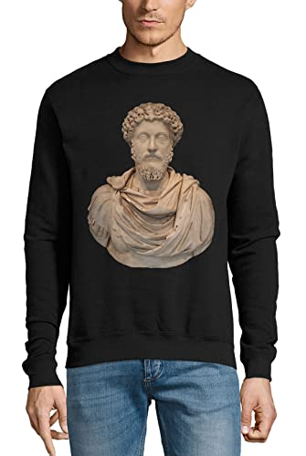 Sweat-shirt Marcus Aurelius pull coton homme jumper noir col rond