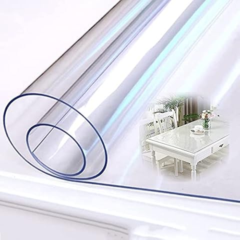 PVC Transparent Cover , Rectangle Table Cloth, Plastic Tablecloth Table Protector for Dining Room Table,Crystal Clear Dining Table Mat Kitchen Decoratio for Dining Table, Parties Camping, 20.mm Cover