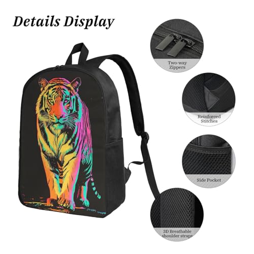 Tiger Backpacks 3 Pcs Minimalist Backpack for Men and Women with Fun Graphic Cartoon Print for Camping Touring4
