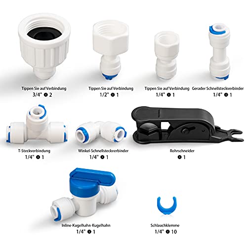 Kaycolin Wasserrohr-Universalanschlussset, Kühlschrankschlauch, Wasserschlauchverbinder, Rohrschneider, für Kühlschrank nebeneinander, Umkehrosmoseanlage, Trinkwasser