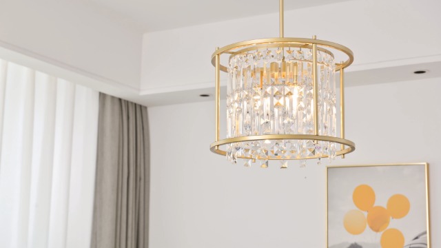Image of LMQNINE Modern Foyer Chandelier, Gold Crystal Chandelier Entryway Pendant Light Fixture, Round Adjustable Height Chandeliers for Kitchen Island, L15.74'' x H10.43''