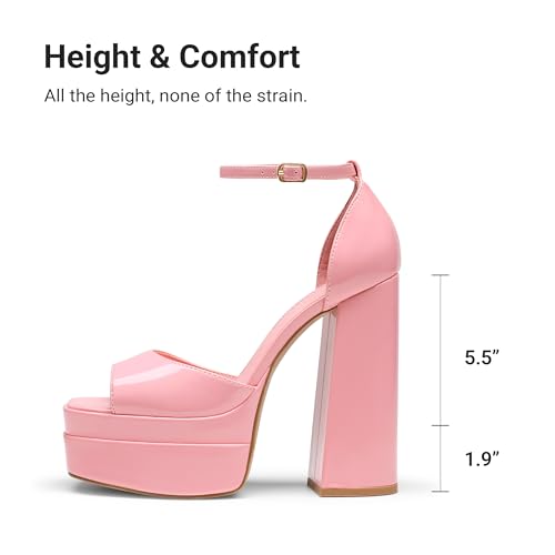Image of DREAM PAIRS High Heels Chunky Block Platform Heels for Women Ankle Strap Sexy Open Square Toe Heels Dressy Pumps Sandals