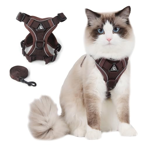 Cat-Harness-and-Leash-Set-for-Large-Cat-Small-Dog-Puppy-Escape-Proof-Adjustable-Vest-with-Lead-for-Outdoor-Walking-Soft-Breathable-Mesh-Jacket-with-Reflective-Strips-for-Dark-Night-L-Brown Cat Harness and Leash Set for Large Cat Small Dog Puppy, Escape Proof Adjustable Vest with Lead for Outdoor Walking, Soft Breathable Mesh Jacket with Reflective Strips for Dark Night, L Brown - Image 1