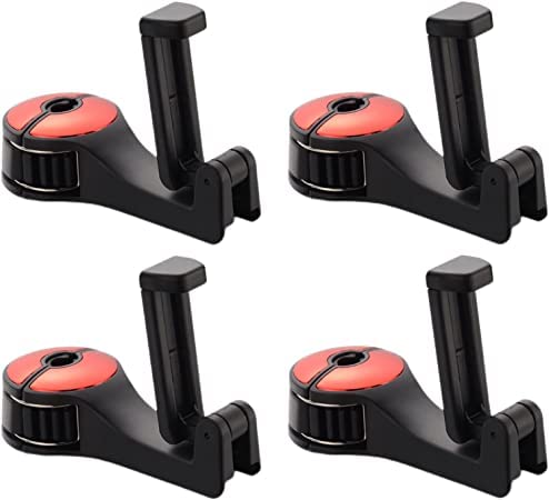 4er-Pack Auto-Rücksitzhaken | 2 in 1 Auto Kopfstütze versteckter Haken | Kopfstützenhalterung Geldbörsenhalter für Auto | Autositzhaken für Telefon, Geldbörsen, Spielzeug, Lebensmittel und Taschen,Rot Cover