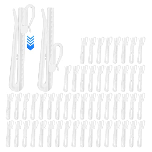 50PCS White Plastic Curtain Hooks, Only for Hook Pocket-Slot Curtains - 85mm Adjustable Pinch Pleat Hooks with Ratchet System, Rustproof, UV Resistant, for Drapes, Door & Shower