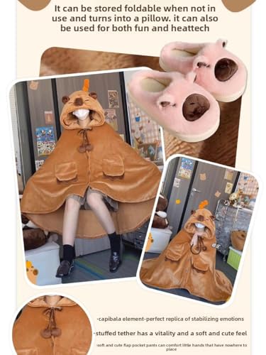 Capybara Slippers & Bath Robes Sets Cute House Slippers for Woman - Fluffy Comfort Wear Slip On Shoes Non Slip Chunky Sole with Wearable Blankets Kawaii Animals Christmas Gift for Daughters Capy-Lover2
