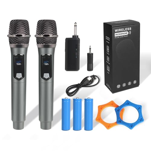 Image of 2.4GHz Wireless Microphone System, Dual Handheld Cordless Dynamic Mics with Rechargeable Receiver, Anti-Interference Plug & Play Mic for Karaoke Machine, Party, Speaker, Church, 200-250ft Range