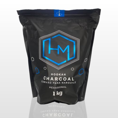 Carvão Hexagonal Premium HM 1kg – Coco Natural, Longa Duração, Baixa Produção de Cinzas e Fácil Acendimento