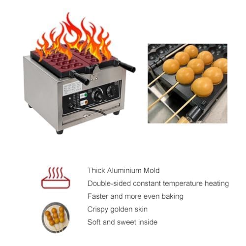 Piastra per Waffle elettrica Antiaderente in Acciaio Inox per Una Cottura Rapida, Waffle sferici croccanti, Facile da Pulire, Perfetta per la Colazione e i Dessert.,