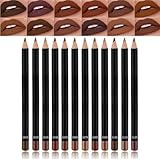 12 Colors Brown Lip Liner Set for Women- Dark Red Nude Waterproof Lip Pencils for Defining & Filling Lips, Long-Lasting Smooth Lip Makeup, High Pigmented Lip Liner Pack