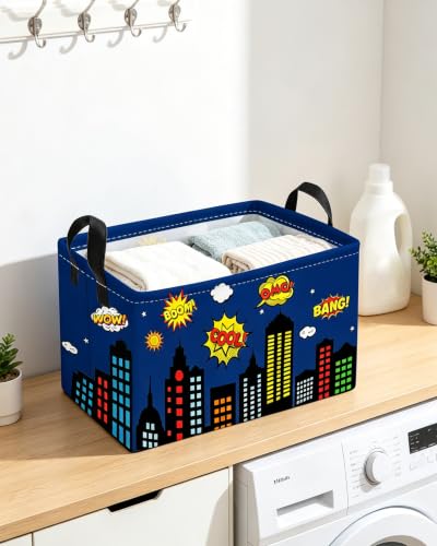 Image of Essme Rectangular Spider Basket,Kids Storage Bins Organizer with Handles for Girls Room Decor, Gift Basket,Shelf Basket.(Bule City)