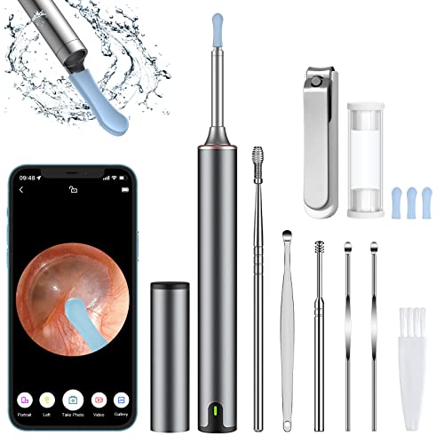 Ear Wax Removal, Nisheng Ear Wax Removal Tool with 6 Pcs Ear Set and Splash Proof Nail Clippers, Ear Cleaner with 1080P HD Camera, Earwax Removal Kit with 6 LED Light, Ear Camera for iOS & Android