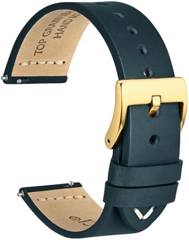 WOCCI 20mm Old-fashioned Watch Band for Men, Top Grain Leather, Golden Polished Buckle (Retro Blue)