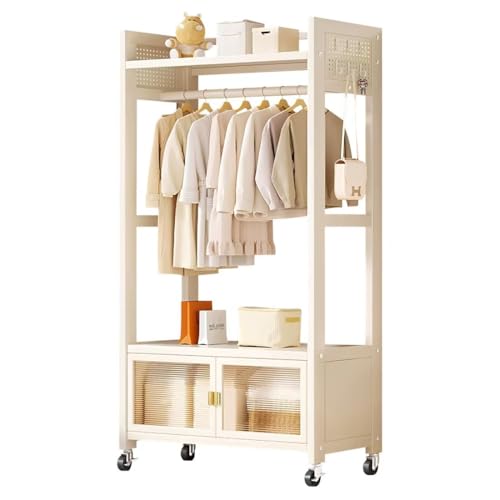 JIALAGESA ハンガーラック ワードローブ コートハンガー 幅60×奥行34×高さ171cm 炭素? PC 洋服ラック ホワイト メタルラック キャスター付き 洋服掛け 頑丈 シングル 防塵 多機能収納 耐荷重100kg