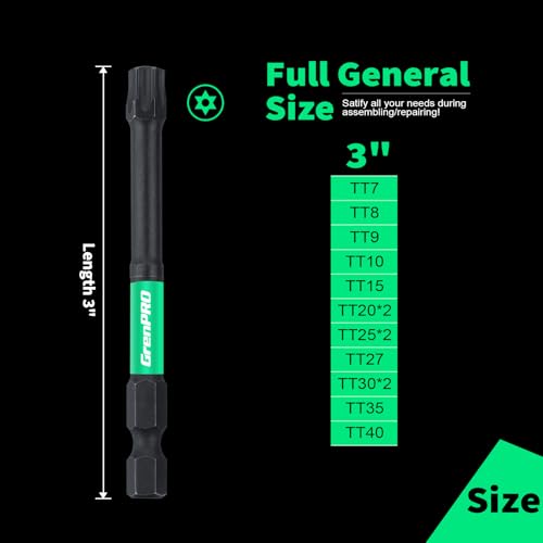 14pc Impact Driver Torx Bit Set, Magnetic Screwdriver Set, Security and Torque Bits, 1/4 T20 T25 T30 Tamper Proof, 3" Long (T7-T40) Star Screwdriver