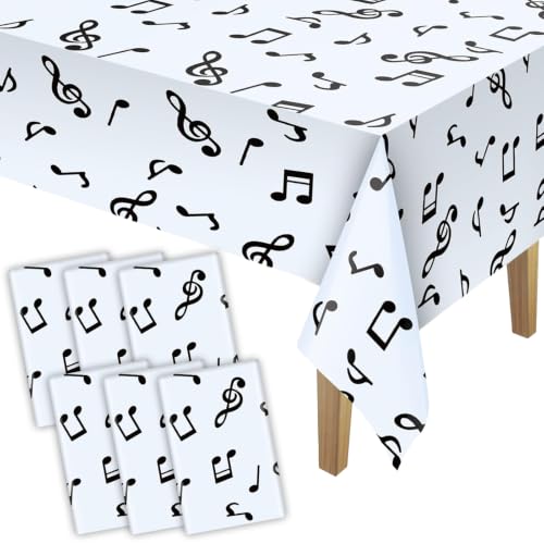Image of Tatuo 6 Pieces 108 x 54 Inch Music Themed Party Decorations Disposable Musical Notes Tablecloth Plastic Table Cover Birthday Jazz Rock Party Decoration Supplies