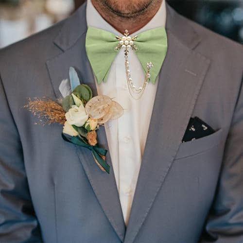 Image of Oversized Bow Ties for Men, Adjustable Bow Tie Pre-tied Bowties Pearl Decoration Bowtie for Tuxedo Wedding Party Prom
