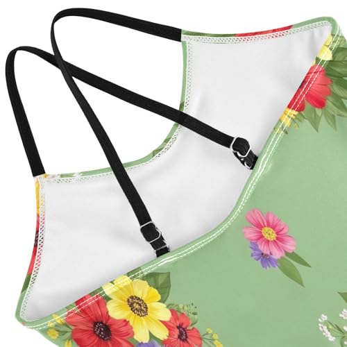 Toddler Girl Swimsuit, Summer Beach Apparel 3-10 Y, Bouquets Wildflowers Red4