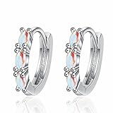 QKEPCY Aros Pequeños Ovalados Ópalo Brillante Pendientes Mujer Plata Esterlina Joyería Elegante Minimalista (Plata)