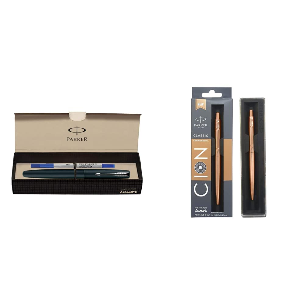 Parker Frontier Matte Black CT Roller Ball Pen & Parker Classic Anti Microbial Ball Pen - CION Coated (Ink - Blue)