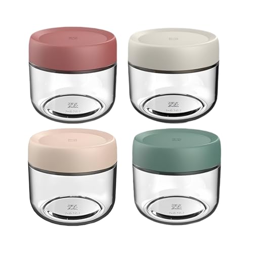 NBBENG Lot de 4 bocaux en verre avec couvercles, bocaux à avoine de nuit avec goulot large pour avoine de nuit, petits récipients en verre avec couvercles, pots de yaourt, salade d'avoine, 4 couleurs