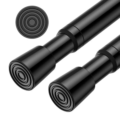 Image of AIZESI 2pcs Adjustable Curtain Rod No Drilling Black Spring Tension Rod Adjusting Length 31 to 54 Inch Small Expandable Loaded Curtain Rods for Windows, Cupboard, Kitchen Cabinets,Bathroom