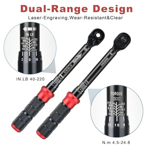 Image of AEROFORCE 1 /4-Inch Drive Click Torque Wrench (40-220 lb.in / 4.5-24.8 Nm),72 Tooth Dual Direction Reversible Ratchet with Dual Range Scales, Precision Calibrated for Bikes & DIY
