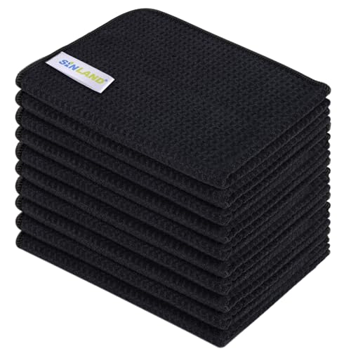 SINLAND 10 Stück Mikrofaser Waffel Küchentücher Blank Handtücher Waffelstruktur Geschirrtücher schnell trocknend Küchenhandtücher 40 6 x 61 cm schwarz