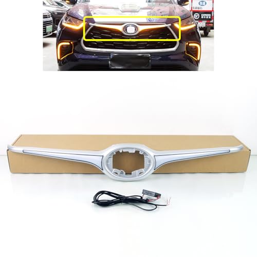 KITOCARTOP LED Front Bumper Grille Light Fit for 2020 2021 2022 2023 2024 Toyota Highlander DRL Fog Lights with Amber Turn Signal Light Driving Light Daylight Blue Night Head Lights
