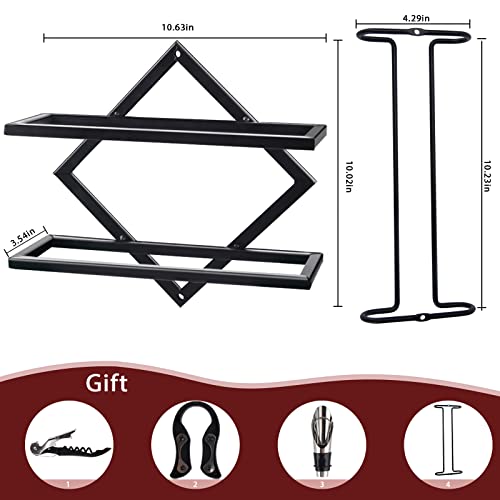 Qpix Digital 2 Pack Wine Rack Wall Mounted, Metal Hanging Wall Wine Rack, Wall Wine Bottle Holder For Adult Beverages Or Liquor Storage, Mounted Wine Rack For Home & Kitchen Display Decor (Black) #TOP2