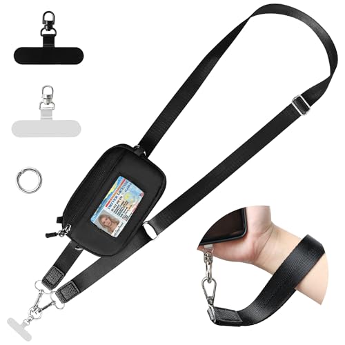 FUVLIFE Clip and Go Strap for Phone with Wallet Crossbody Cell Phone Lanyard for Women Men Adjustable Phone Strap with Detachable RFID Wristlet Wallet for All Phone (Black)