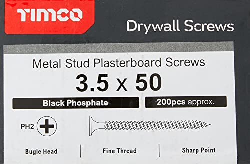 Timco PH2 Schnellbauschraube Schwarz, 200 Stück, 00050DRYS