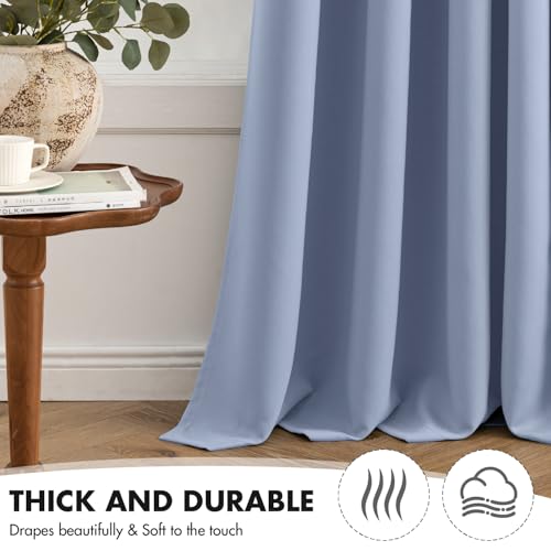 Image of MIULEE Sky Blue Blackout Bedroom Curtains Drapes 96 Inch Long 52 inchx96 inch | Grommet Top, Room Darkening Window Drapes, Privacy Protection, Thermal Insulated, Heat Blocking, Light Blocking